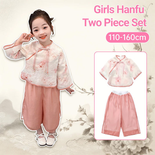 Girls Hanfu Two-Piece Set with embroidered traditional Chinese fashion