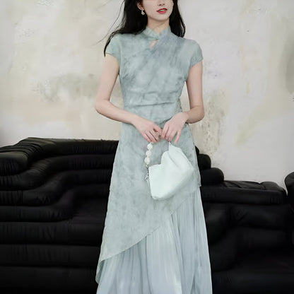 Light Blue Slim Fit Hip Cheongsam Dress