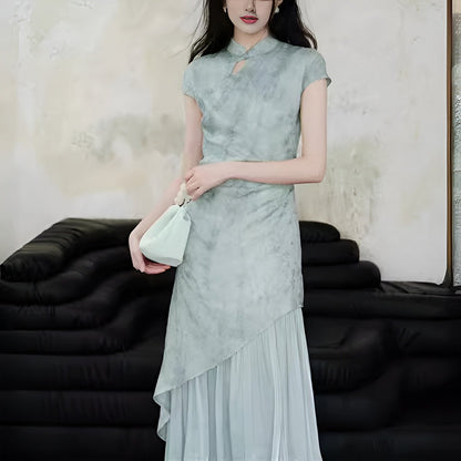 Light Blue Slim Fit Hip Cheongsam Dress