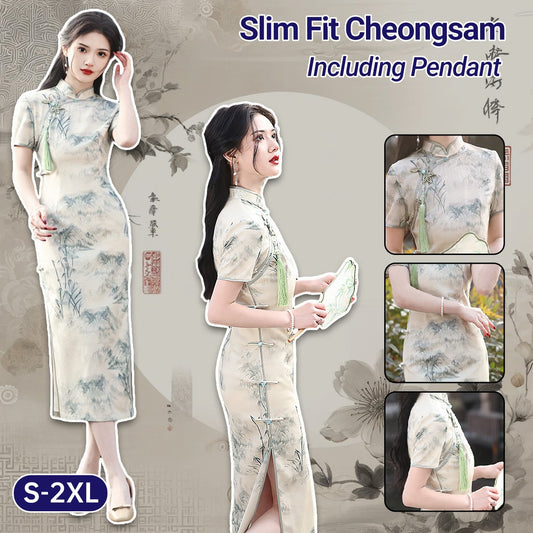 Ivory Floral Slim Fit Cheongsam Dress