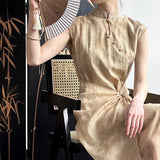 Beige Linen Chinese Sleeveless Dress
