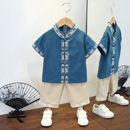 Boys Short Sleeve Hanfu Shorts Two Piece Set