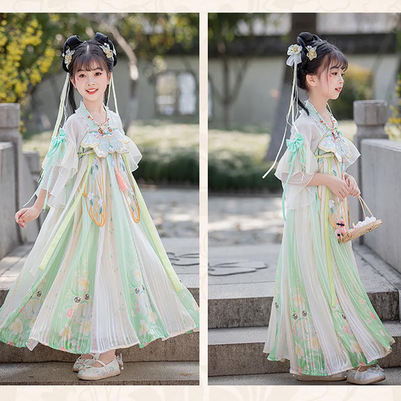 Pastel Floral Hanfu for Kids - Tang Dynasty Elegance