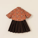 Girls' Oriental Floral Top and Velvet Skirt Set - Chinese New Year Outfit