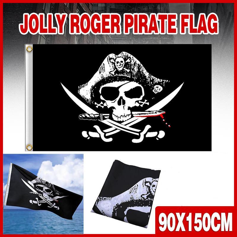 Skull & Crossbones Sabres Swords Jolly Roger Pirate Flag Party Banner Decoration - Aimall