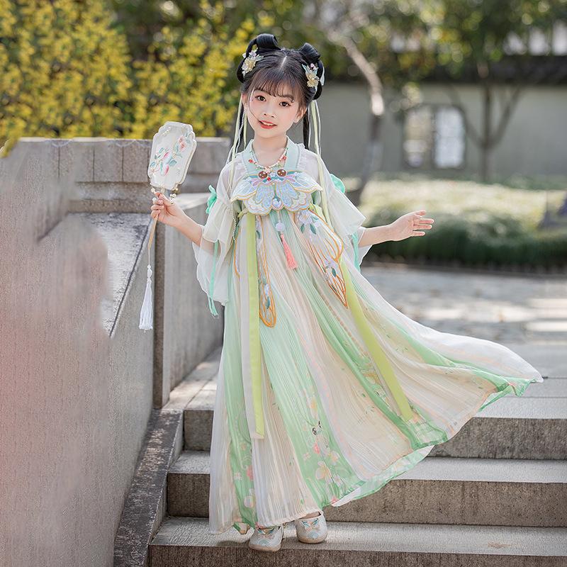 Pastel Floral Hanfu for Kids - Tang Dynasty Elegance