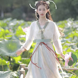 White and Green Women Hanfu Four Piece Set