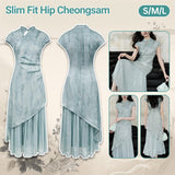 Light Blue Slim Fit Hip Cheongsam Dress