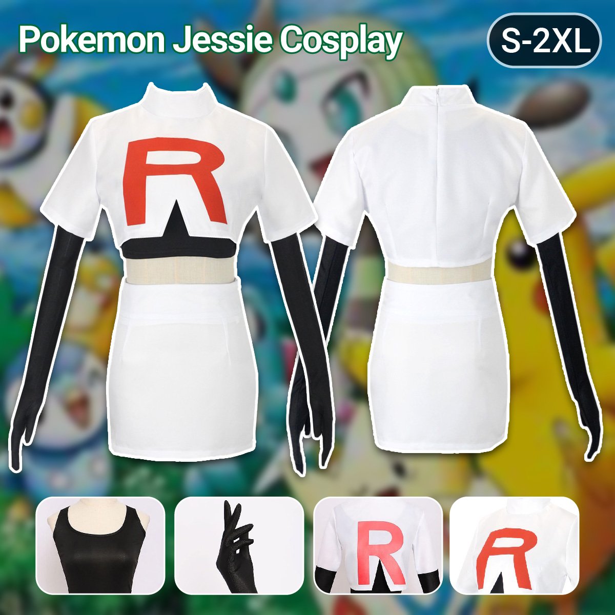 Pokemon Jessie Cosplay Costume Authentic Team Rocket Outfit Set