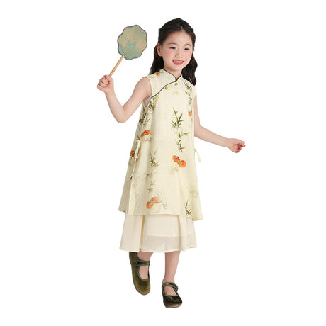 Ivory Floral Long & Half Skirt Cheongsam Dress