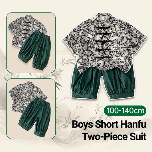 Boys Short Hanfu Two-Piece Suit with traditional design and patterns