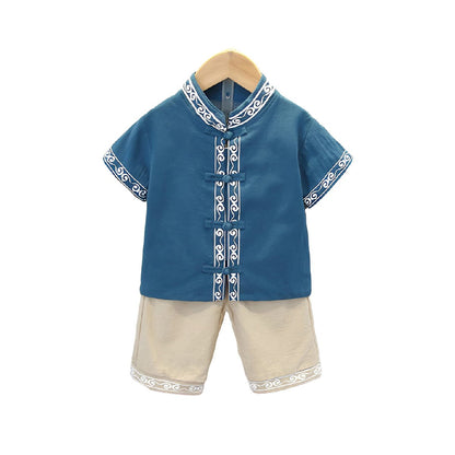 Boys Short Sleeve Hanfu Shorts Two Piece Set