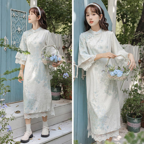 Blue Floral Cheongsam Dress