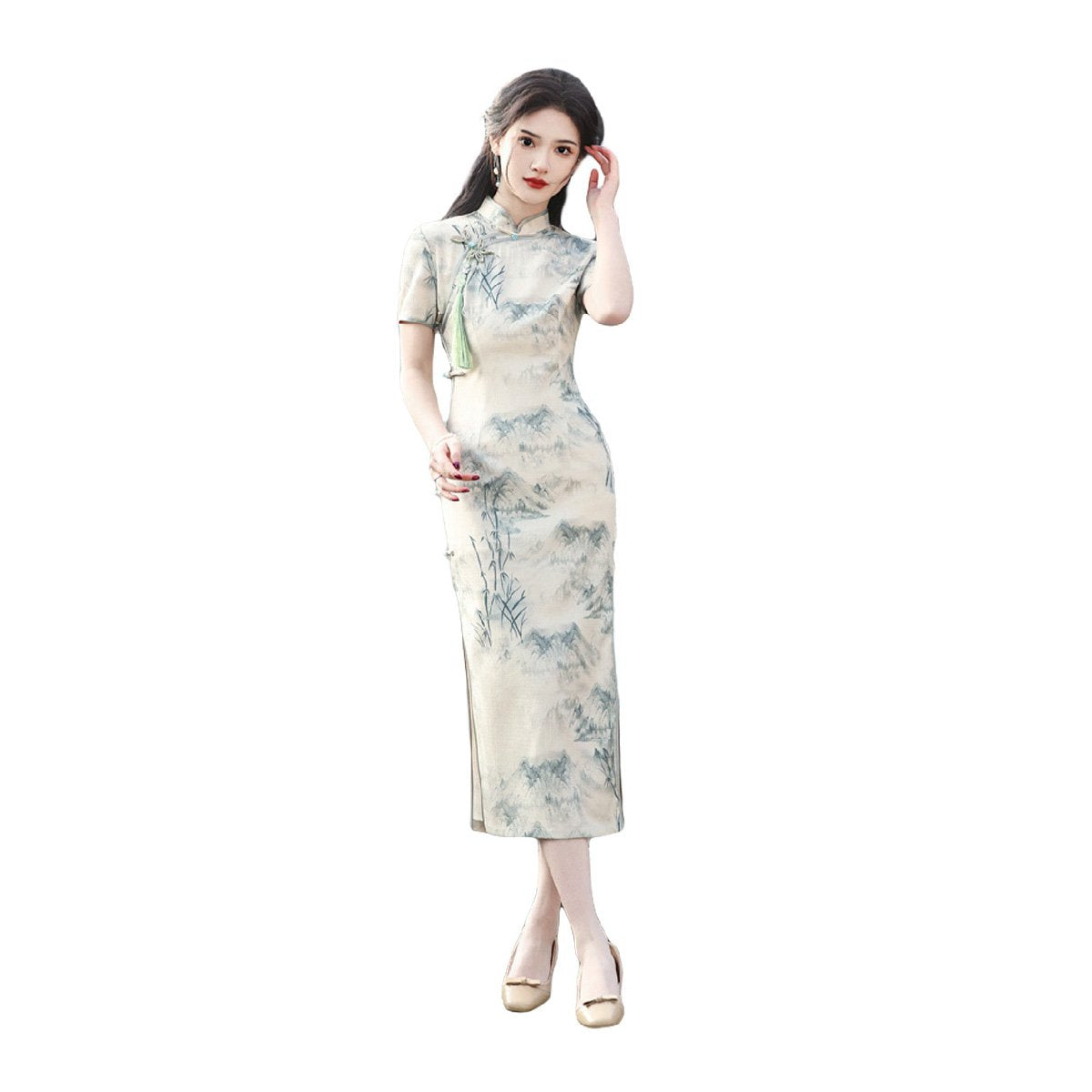 Ivory Floral Slim Fit Cheongsam Dress