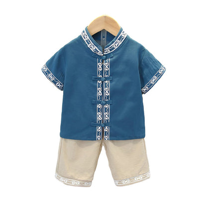 Boys Short Sleeve Hanfu Shorts Two Piece Set