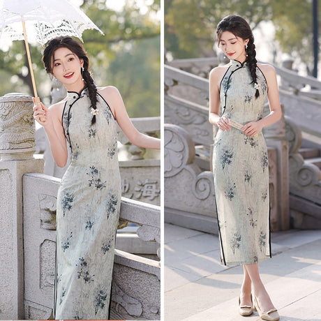 Sleeveless Floral Cheongsam Dress