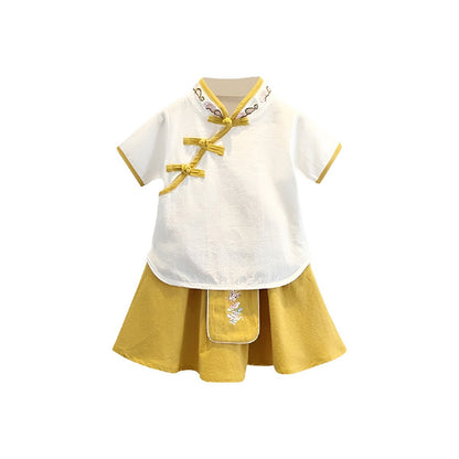 Girls Chinese Style Dress with embroidered traditional two-piece outfit