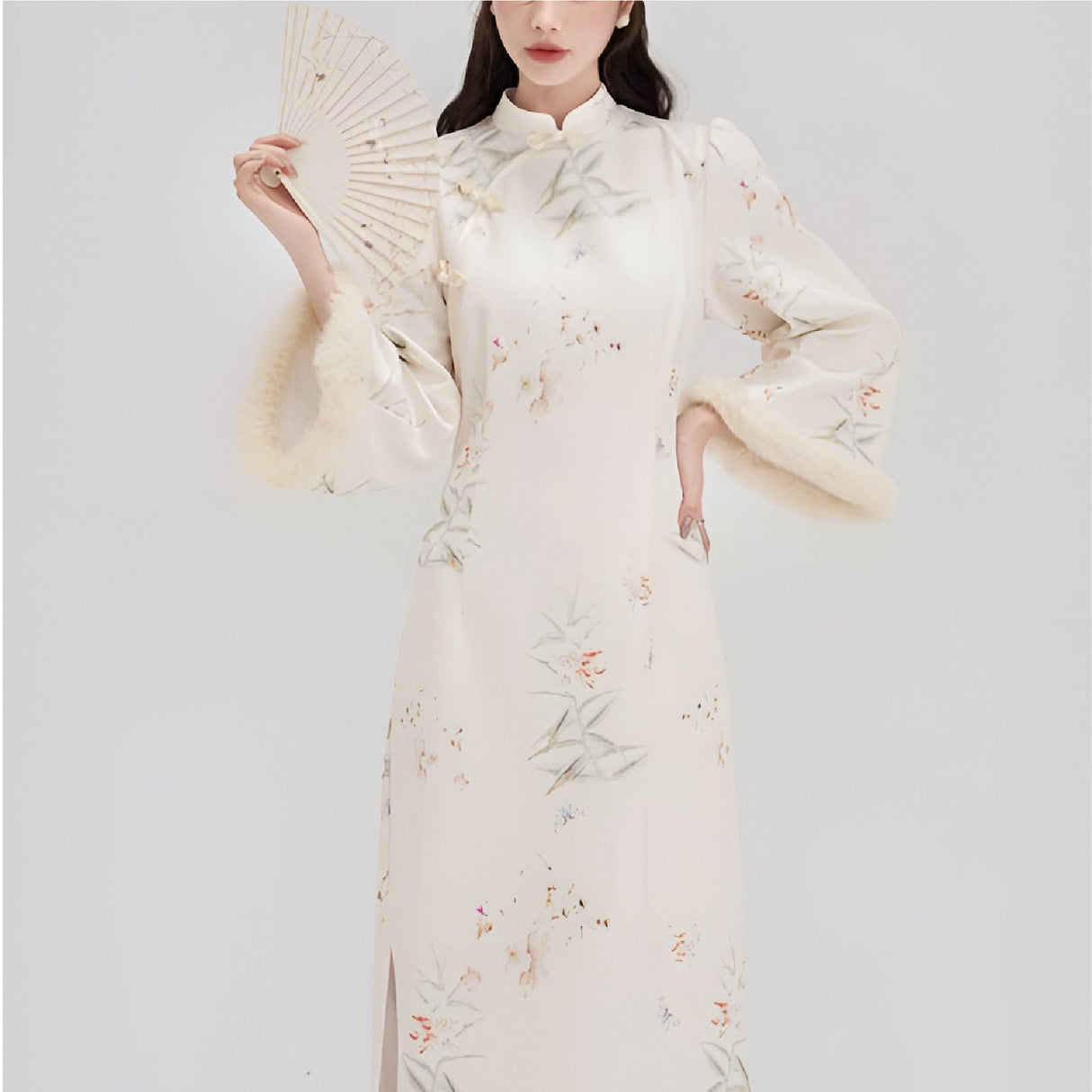 Autumn-Winter Floral Pattern Chinese Qipao