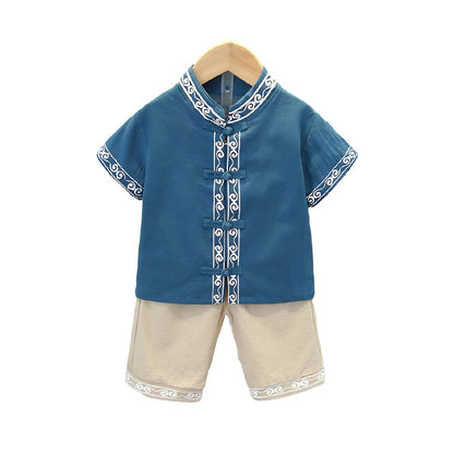 Boys Short Sleeve Hanfu Shorts Two Piece Set