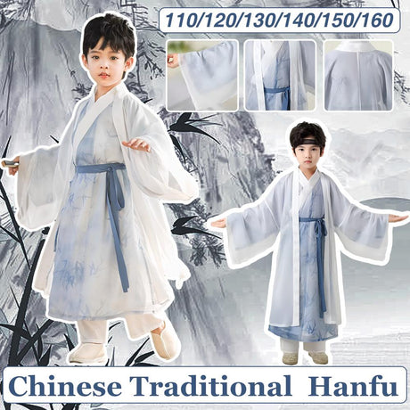 Kids' Blue Printed Ancient Hanfu
