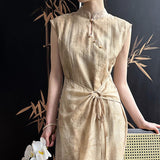 Beige Linen Chinese Sleeveless Dress