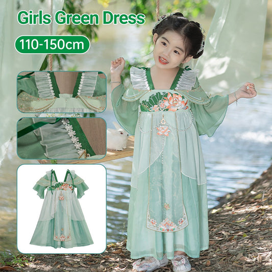 Girls Green Hanfu Dress Traditional Chinese Princess Costume