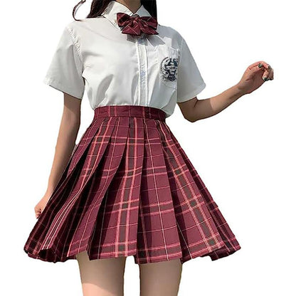 Womens Retro Tartan Pleated Mini Skirt Ladies High Waist Plaid Print Short Skirt - Aimall