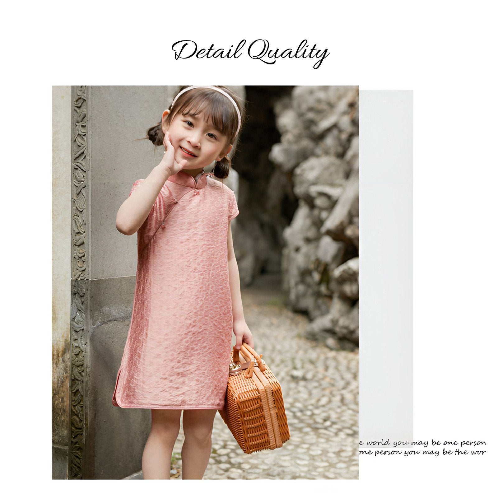 Pink Chinese dress cheongsam for girls with floral patterns