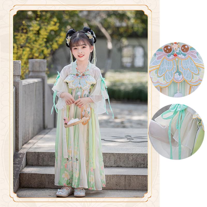 Pastel Floral Hanfu for Kids - Tang Dynasty Elegance