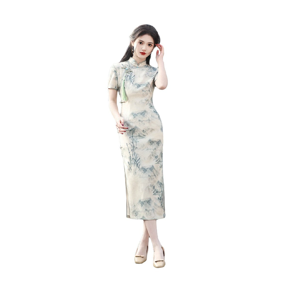 Ivory Floral Slim Fit Cheongsam Dress