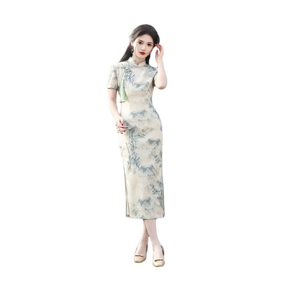 Ivory Floral Slim Fit Cheongsam Dress