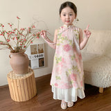 Girls' Floral Two-Piece Cheongsam Dress Set