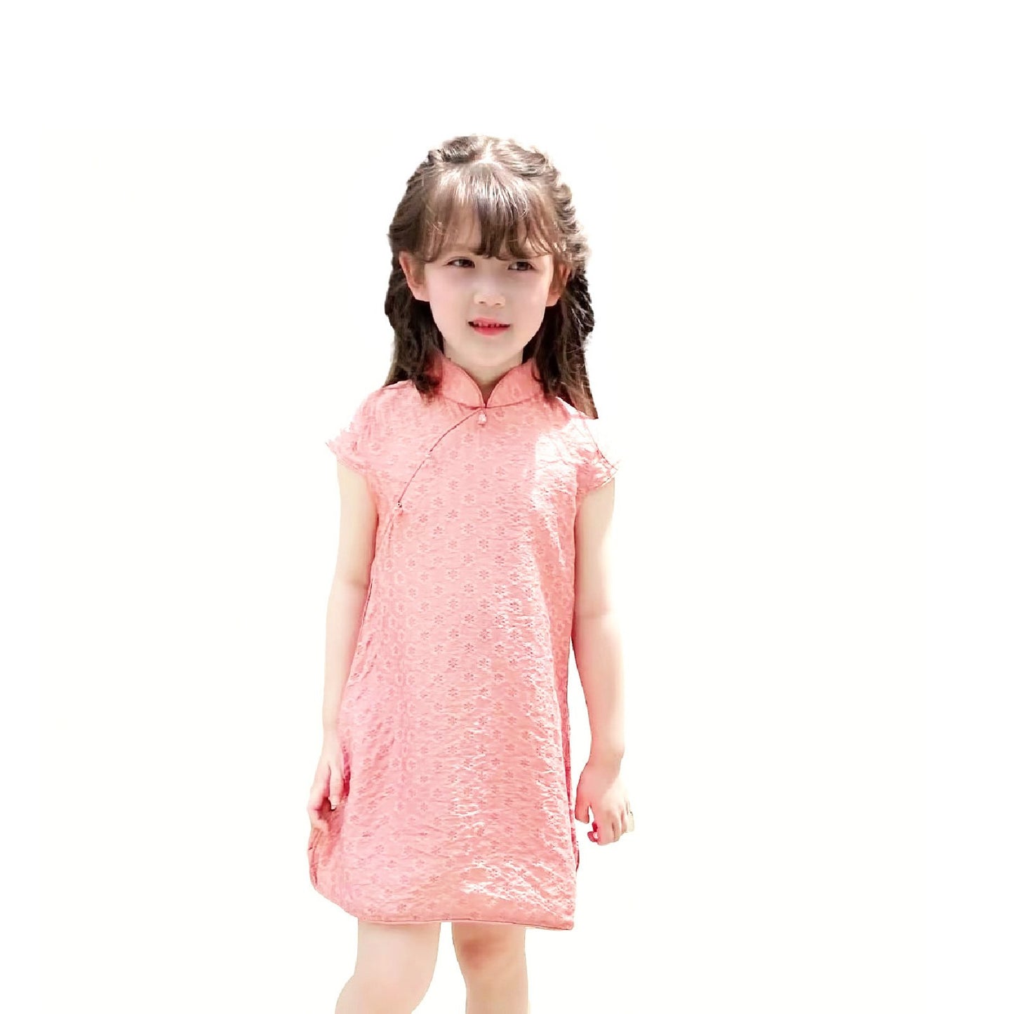 Pink Chinese dress cheongsam for girls with floral patterns