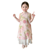 Girls' Floral Two-Piece Cheongsam Dress Set