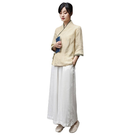Beige Women's Top and Pants Two Piece Set S-XL