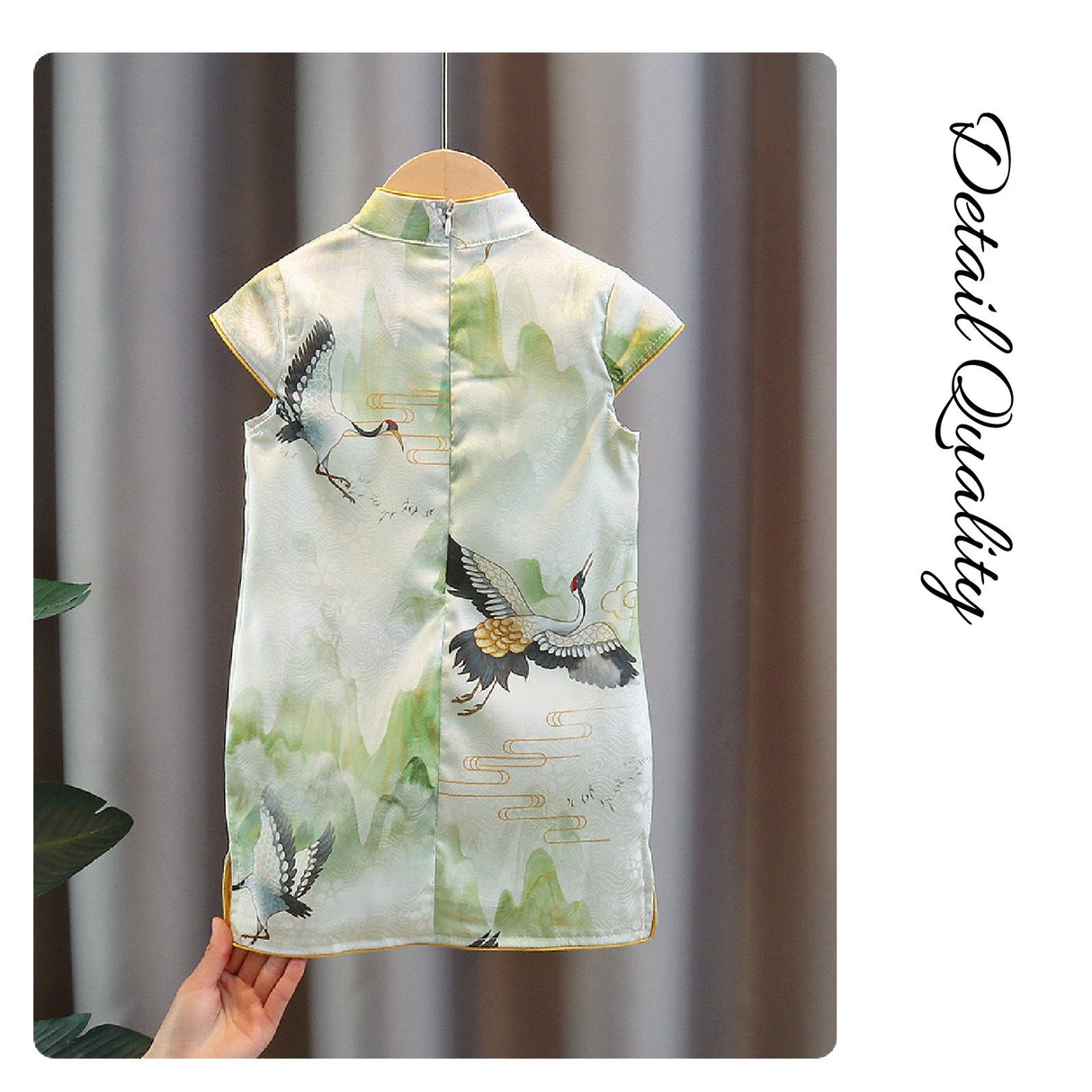 Traditional Chinese Cheongsam for Girls - Qipao Dress with Crane Motifs