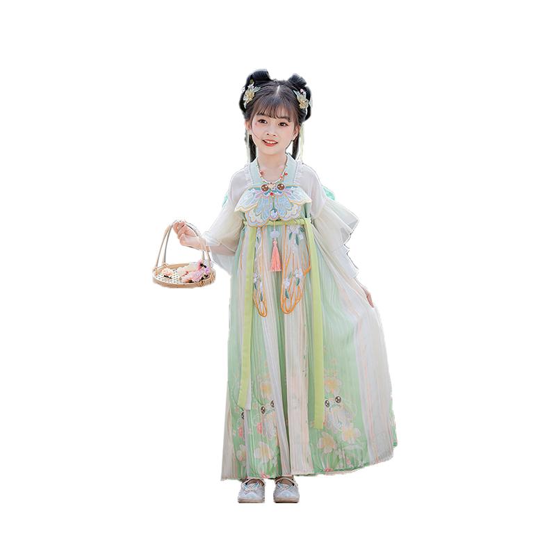 Pastel Floral Hanfu for Kids - Tang Dynasty Elegance