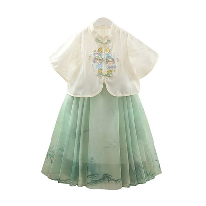 Girls Pink and Green Short Sleeve Hanfu Dress