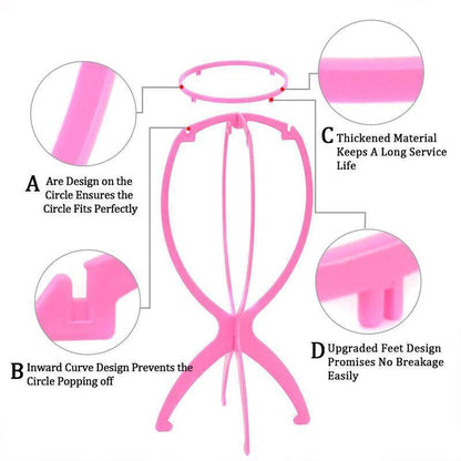 Collapsible & Portable Design Pink Wig Stand