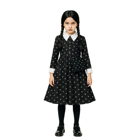 Wednesday Addams Cosplay Flower Print Dress